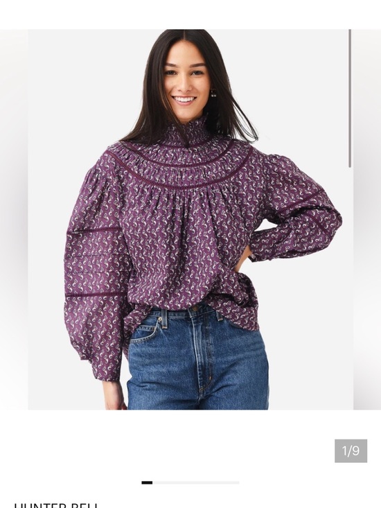 HUNTER BELL Tops - NWT Hunter Bell Veronica Top Purple Paisley Smocked High Neck Blouse Small